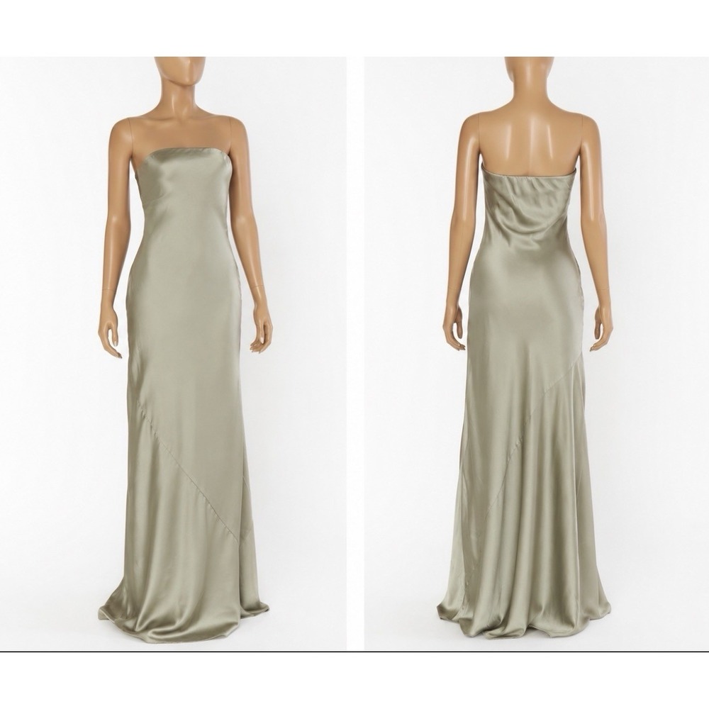 Show‎ Me Your Mumu Taylor Tube Slip Maxi Dress Women's XS Sage Green Lined Satin